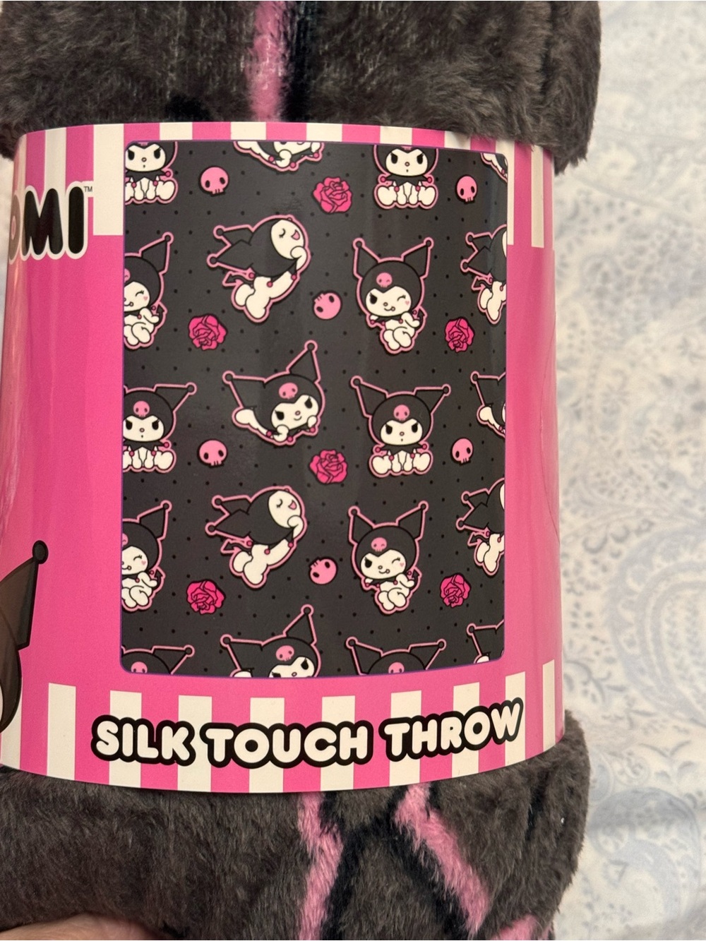 Sanrio Hello Kitty’s Kuromi Plush Throw - Dark Gray & Hot Pink